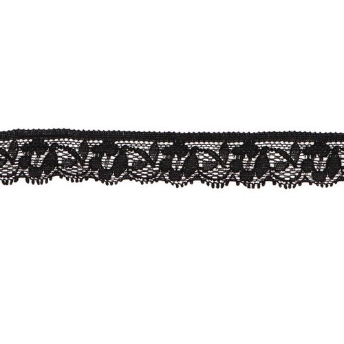 Ruban dentelle elastique - 18 mm - noir - coupe au mètre - travaux couture, habillement, lingerie, loisirs créatifs, décoration.