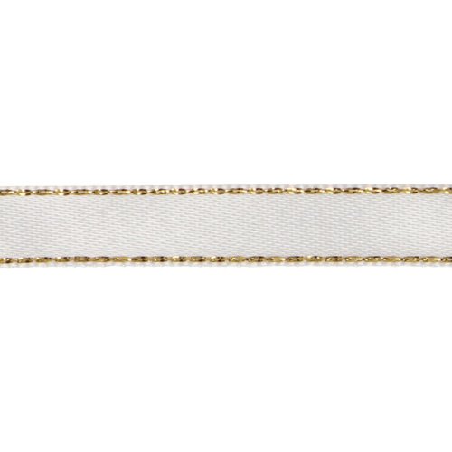 Ruban de satin 10 mm - blanc lisière or - coupe au mètre - idéal pour décoration mariage, coussin alliances.