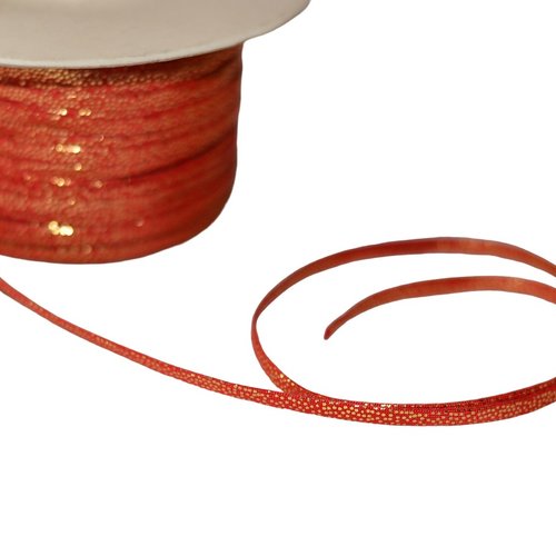 Lanière skai simili cuir rouge pois or  3 mm - coupe au mètre