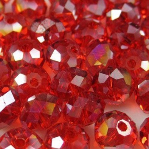 20 perles rondelles facettées 3x4mm en cristal - rouge irisé