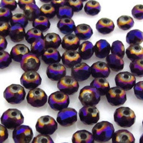 20 perles rondelles facettées 3x4mm en cristal - violet foncé irisé