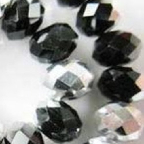 20 perles rondelles facettées 3x4mm en cristal - noir et argent