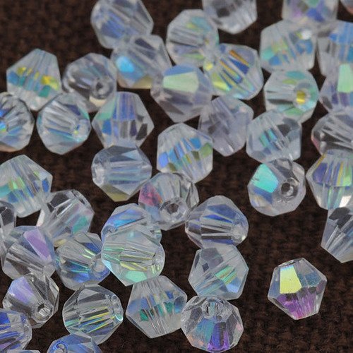 25 perles toupie en cristal 3mm - transparent irisé / reflets multicolores