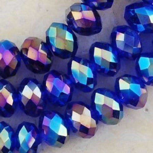 10 perles rondelles facettées 6x8mm en cristal - bleu irisé 