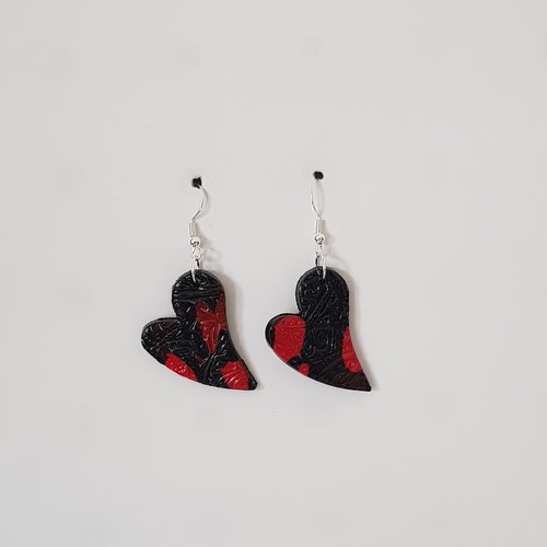Boucles d'oreilles cœurs rouge et noir