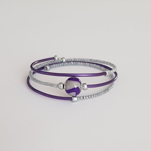 Bracelet mémoire de forme violet et gris argent