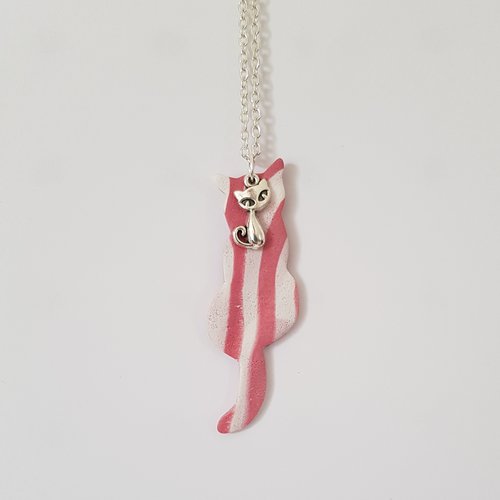 Collier chat rose et blanc
