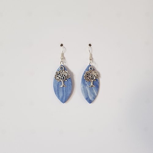 Boucles d'oreilles arbre de vie bleu
