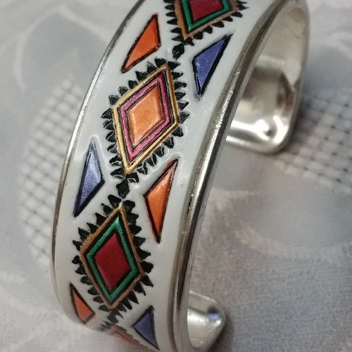 Bracelet ethnique aux couleurs d'automne en pâte polymère