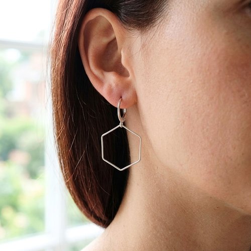 Boucles d’oreilles géométrique en argent 925 dormeuses rondes et hexagone