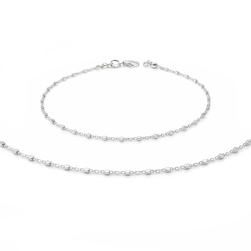 Parure argent 925 collier et bracelet perles carrées – bijoux fins minimalistes femme