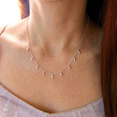 Collier perles pampilles argent 925 - bijou minimaliste femme