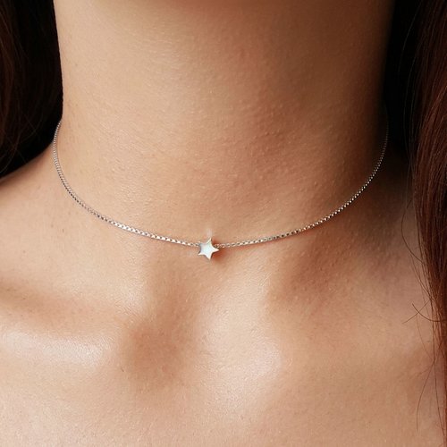 Collier ras de cou étoile en argent 925 et chaîne vénitienne