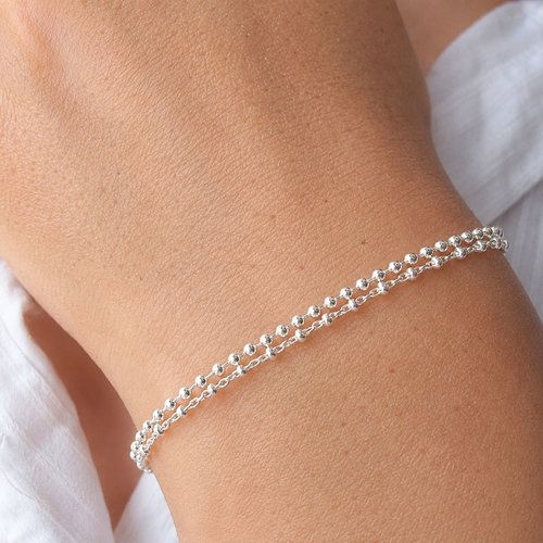 Bracelet double rang chaînes perlées en argent 925