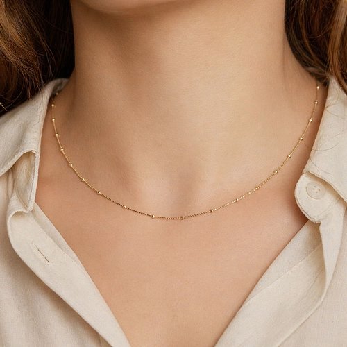 Collier ras de cou maille vénitienne or 18k sur argent 925 - chaîne perlée minimaliste
