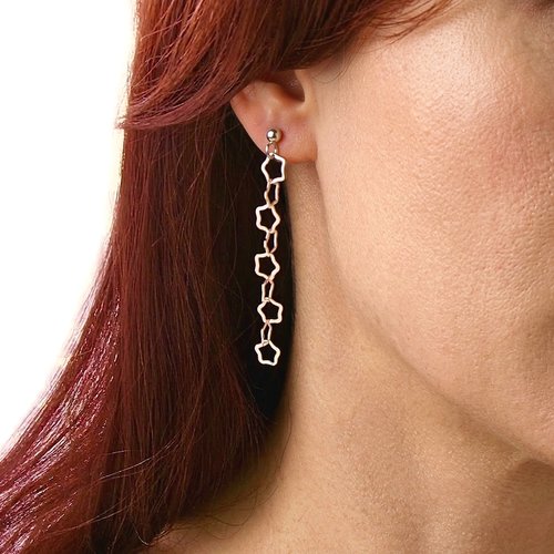 Boucles d’oreilles pendantes longues en argent 925 chaîne étoiles - puces d'oreilles femme