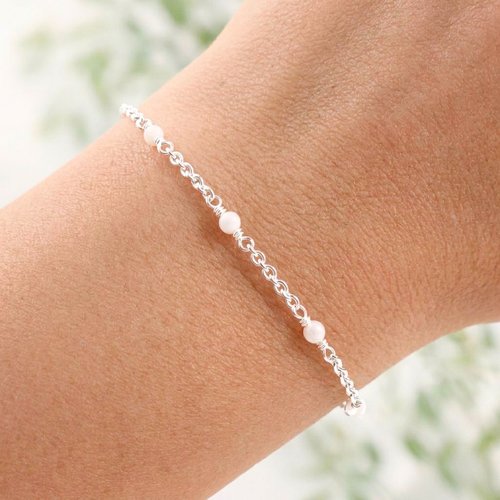 Bracelet nacre naturelle et argent 925 - 5 perles blanches