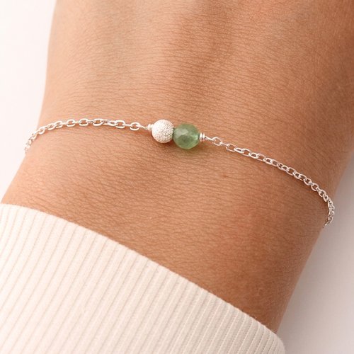 Bracelet aventurine facettée et perle diamantée argent 925