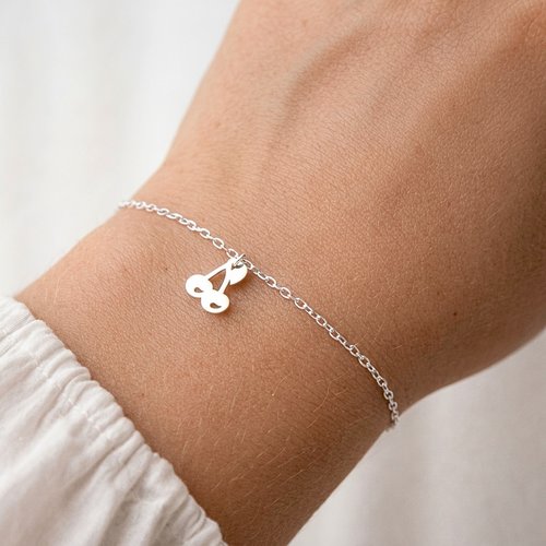 Bracelet breloque cerise en argent 925 - bijou fin fruit