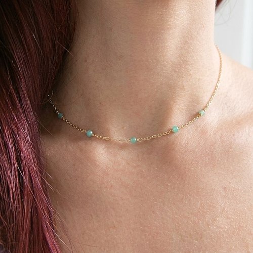 Collier amazonite bleue lagon en or 18k sur argent 925 - bijou pierre naturelle apaisante - style minimaliste