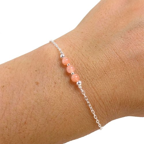 Bracelet pierre de lune orange et argent 925 – bijou minimaliste féminin