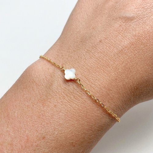 Bracelet trèfle nacre blanche en or 18k sur argent 925