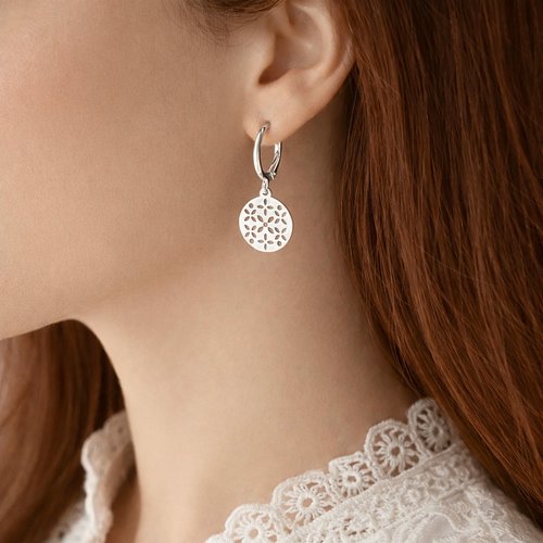 Boucles d'oreilles filigranes en argent 925 - boucles dormeuses avec médaille ronde
