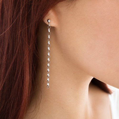 Boucles d'oreilles pendantes chaîne argent 925 - 7 cm - puces d'oreilles minimalistes, bohème chic