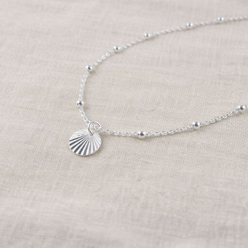 Bracelet argent 925 médaille gravée rayon de soleil chaîne perlée satellite breloque lumineuse
