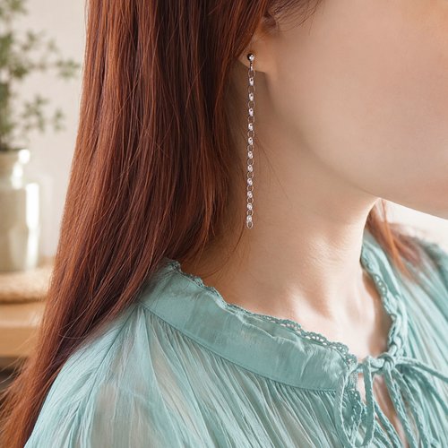 Boucles d'oreilles pendantes chaîne argent 925 - 7 cm - puces d'oreilles minimalistes, bohème chic - cadeau femme
