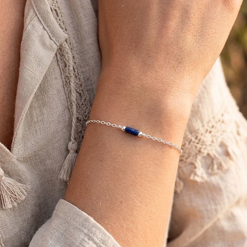 Bracelet lapis lazuli en argent 925 - bijou pierres naturelles de naissance - cadeau femme anniversaire