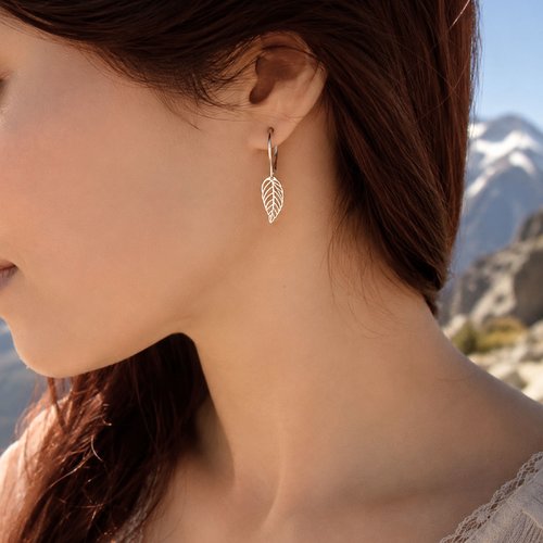 Boucles d’oreilles feuilles en argent 925 | dormeuses fines et légères style nature