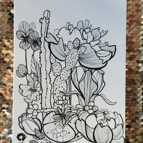 Carte Postale Dessin De Fleurs Un Grand Marche