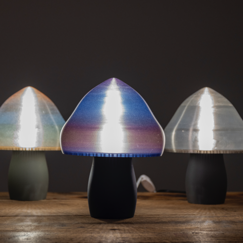 Lampe champignon imprimée en 3d et personnalisable en matériaux 100% d'origine végétal