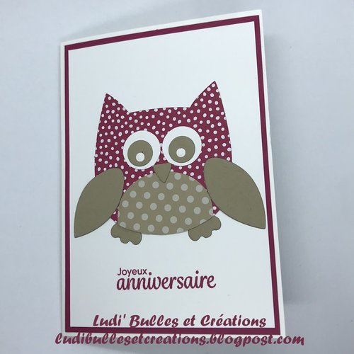Carte "joyeux anniversaire" chouette, rose framboise et son enveloppe assortie