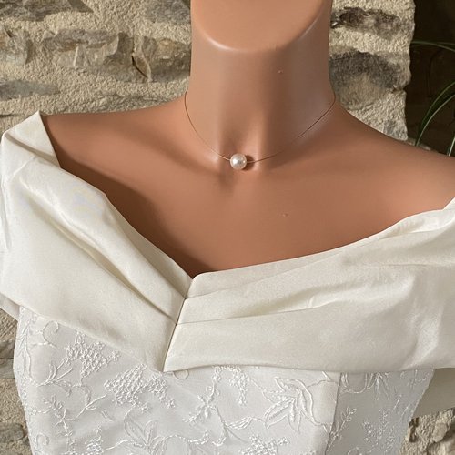 Collier mariée – ras-du-cou câble doré & grosse perle nacrée | design minimaliste & élégant- gaïa