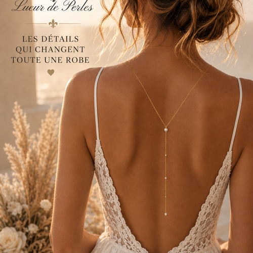 Collier de dos mariée doré perle fine – célestine lueur de perles