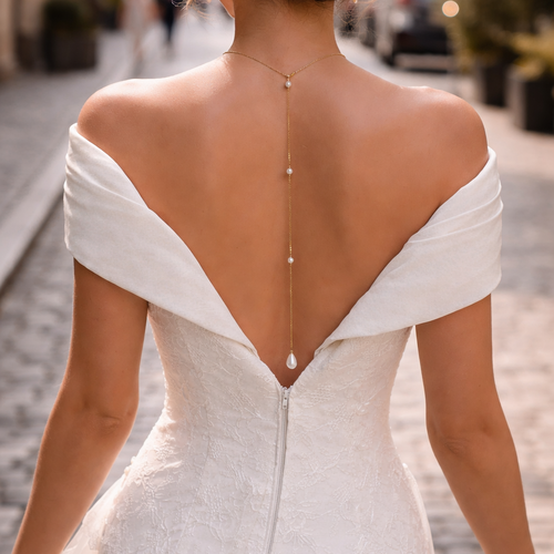 Collier de dos mariage perles et cristaux – bijou de mariée élégant -estilo