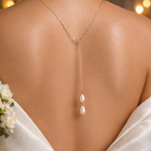 Collier de dos perles de swarovski – bijou de mariée élégant et minimaliste i trío de gotas