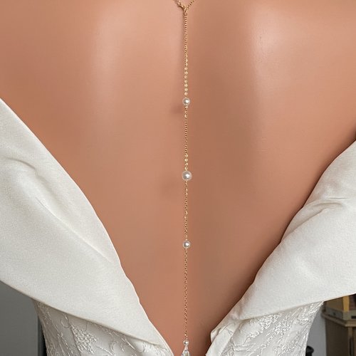 Collier de dos mariée perles blanches – bijou de mariage élégant-primavera