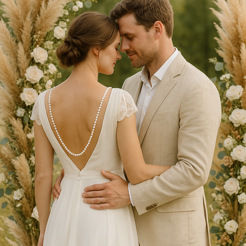 Collier de dos mariée en perles nacrées swarovski, sautoir bijou délicat pour robe dos nu- cordillère