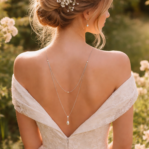 Collier de dos mariage doré et perles nacrées, bijou délicat pour robe dos nu- balaton