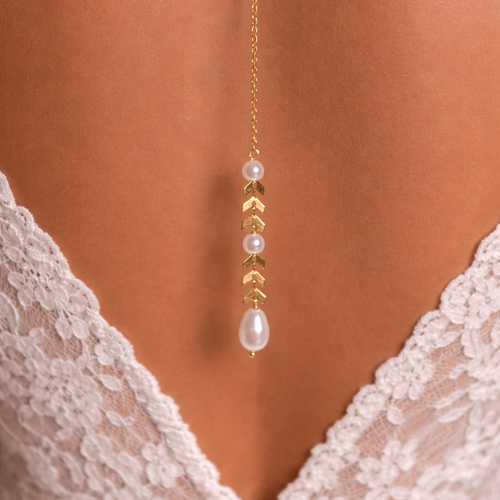 Collier de dos mariée en perles – bijou élégant pour robe dos nu- espiga