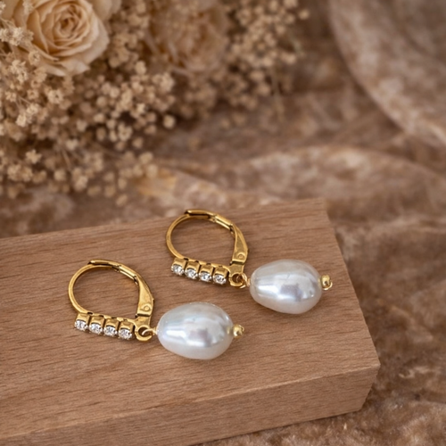 Boucles d’oreilles mariée – gouttes nacrées purecrystal – pendantes perle & zirconium