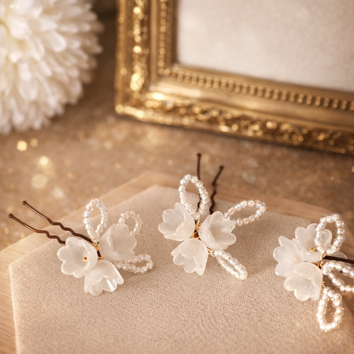 Pics cheveux mariée bohème fleurs et perles – confidence” lot de 3