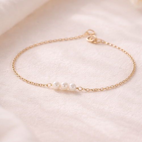 Bracelet mariée “promesse” – perles fines dorées