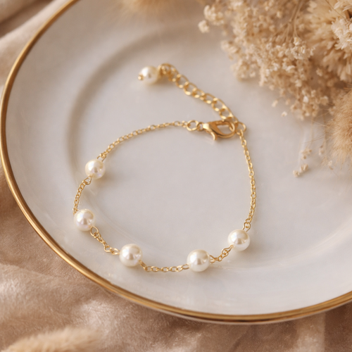 Bracelet mariée perles nacrées doré ajustable anaïs