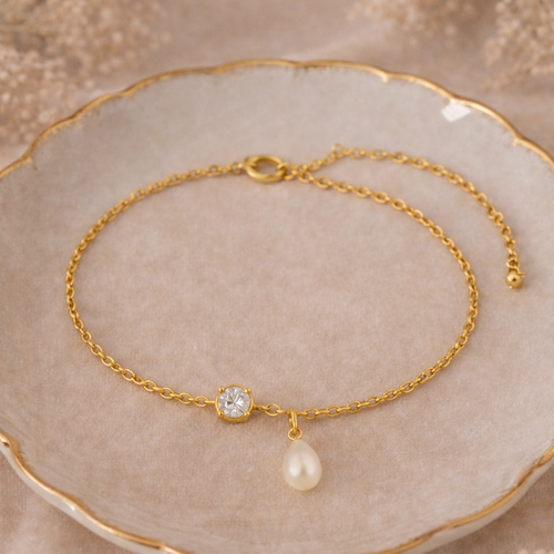 Bracelet mariée cabochon cristal & goutte nacrée, mariage romantique- iguazú