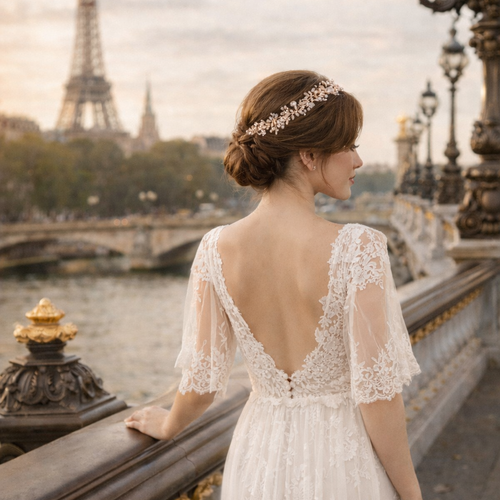 Rosée parisienne – headband mariée rose gold perles & cristaux | bijou de cheveux mariage bohème chic