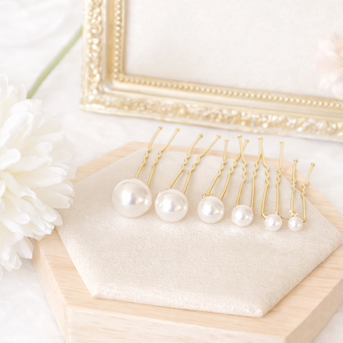 Lot de 6 pics à cheveux mariage perles dorées dégradées – bijou de chignon mariée-amorcito